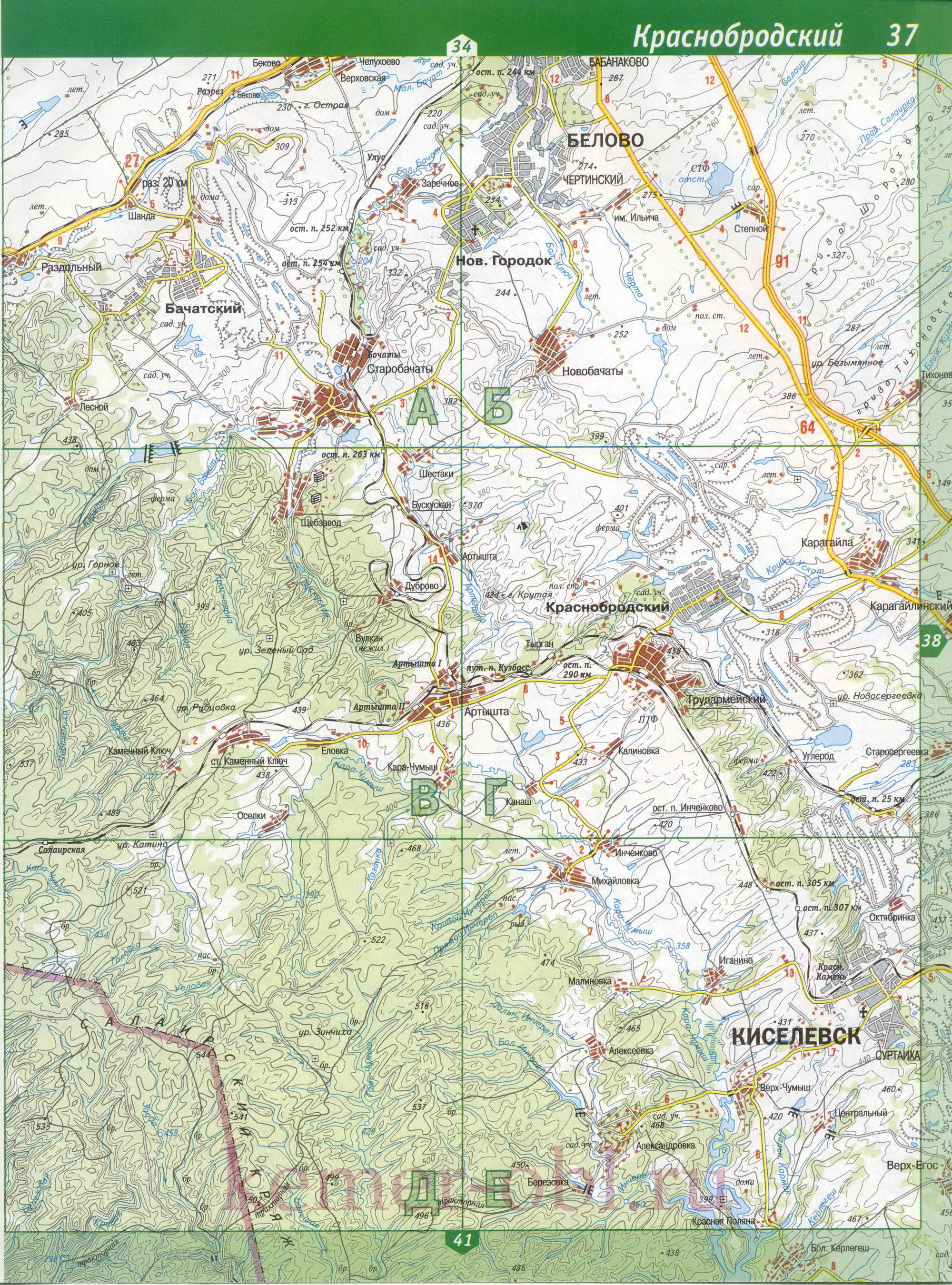 Карта Гурьевского района, Кемеровская область. Топографическая карта - Гурьевский район, C1 - 