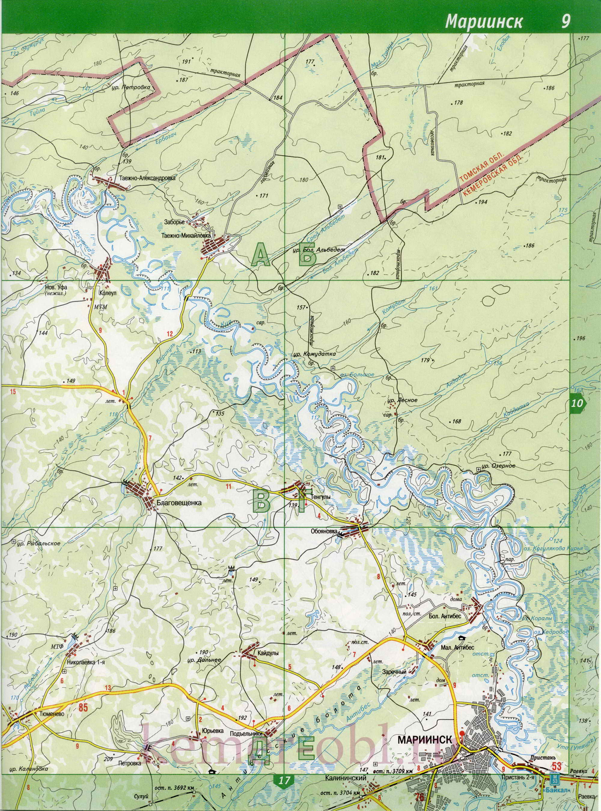 Карта Мариинского р-на, Кемеровская область. Большая подробная карта Мариинский район, A0 - 