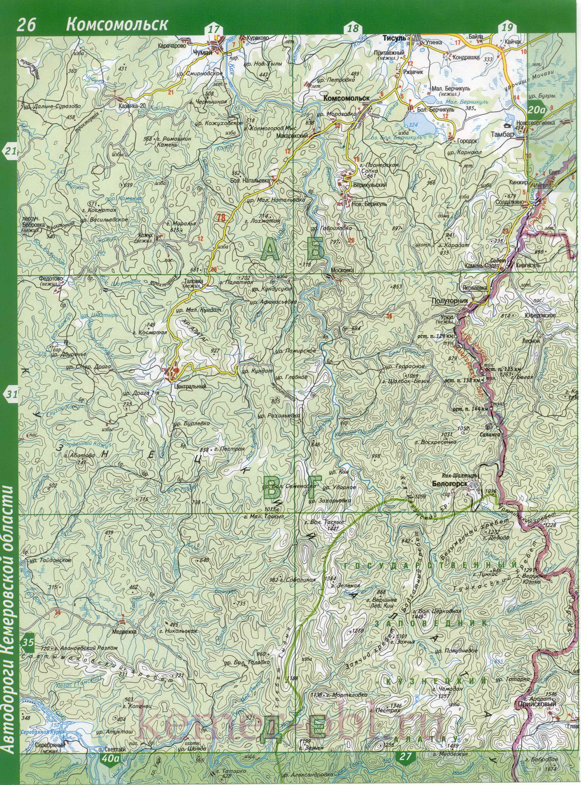 Карта Тисульский р-он Кемеровской области. Карта Тисульского р-на, A0 - 